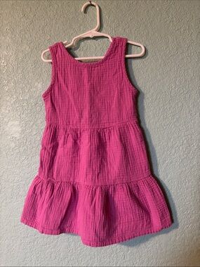 Target Girls' Textured Pink Tiered Cotton Dress with Keyhole Back Girls XS Good